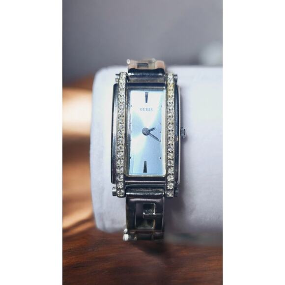 Guess Silver-Tone Crystal Tank-Style Bracelet Watch Rectangular Y2K Aesthetic - Picture 1 of 6